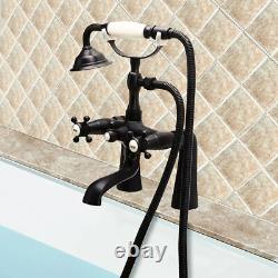 Black Brass Deck Mounted Clawfoot Bath Tub Faucet With Handheld Shower QD851