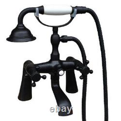 Black Brass Deck Mounted Clawfoot Bath Tub Faucet With Handheld Shower Qtf500