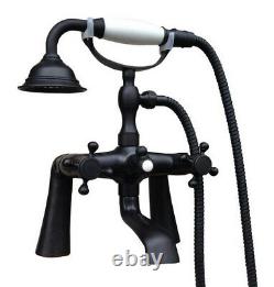 Black Brass Deck Mounted Clawfoot Bath Tub Faucet With Handheld Shower Qtf500