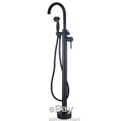 Black Floor Mounted Bath Shower Head Mixer Taps Free Standing Tub Filler Faucet