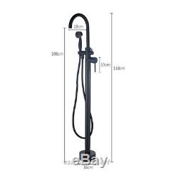 Black Floor Mounted Bath Shower Head Mixer Taps Free Standing Tub Filler Faucet