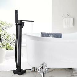 Black Floor Mounted Bathtub Faucet Bathroom Free Standing Mixer Tap Filler Spout