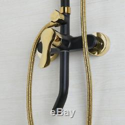 Black&Gold Bathroom Rainfall Shower Head Swivel Tub Mixer Faucet Hand Spray Set
