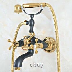 Black & Gold Brass Bathroom Clawfoot Bath Tub Filler Faucet Set Handheld Shower