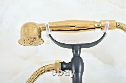 Black & Gold Brass Bathroom Clawfoot Bath Tub Filler Faucet Set Handheld Shower