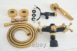 Black & Gold Brass Bathroom Tub Faucet Hand Spray Shower Mixer Water Tap 2na458