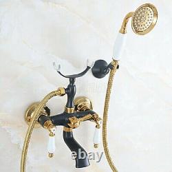 Black & Gold Brass Clawfoot Bath Tub Faucet Mixer Tap with Handheld Shower Spray