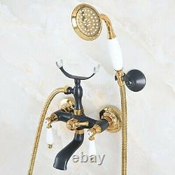 Black & Gold Brass Clawfoot Bath Tub Faucet Mixer Tap with Handheld Shower Spray