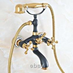 Black Gold Brass Clawfoot Bath Tub Faucet with Handshower Wall Mount fna406