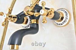 Black Gold Brass Clawfoot Bath Tub Faucet with Handshower Wall Mount fna406