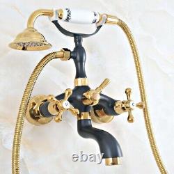 Black Gold Brass Clawfoot Bath Tub Faucet with Handshower Wall Mount fna407