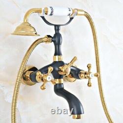 Black Gold Brass Clawfoot Bath Tub Faucet with Handshower Wall Mount fna407