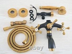 Black Gold Brass Clawfoot Bath Tub Faucet with Handshower Wall Mount fna408