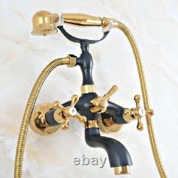 Black Gold Brass Clawfoot Bath Tub Faucet with Handshower Wall Mount fna408