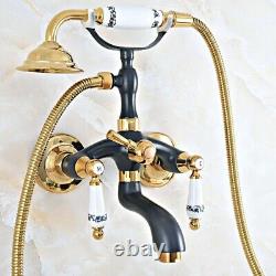 Black Gold Brass Clawfoot Bath Tub Faucet with Handshower Wall Mount fna442