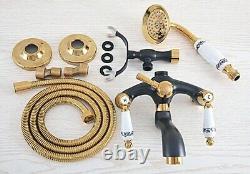 Black Gold Brass Clawfoot Bath Tub Faucet with Handshower Wall Mount fna442