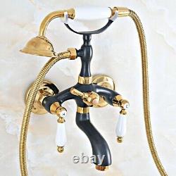 Black Gold Brass Clawfoot Bath Tub Faucet with Handshower Wall Mount fna445