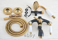 Black Gold Brass Clawfoot Bath Tub Faucet with Handshower Wall Mount fna445