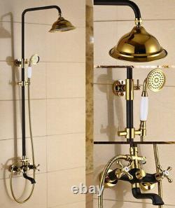 Black & Gold Brass Wall Bathroom Rainfall Shower Faucet Set with Tub Tap 2rs900