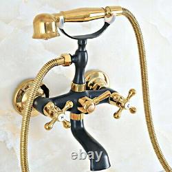 Black Gold Brass Wall Mount Clawfoot Bath Tub Faucet Tap with Handheld Shower