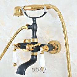 Black Gold Brass Wall Mounted Clawfoot Bath Tub Faucet Tap with Handheld Shower