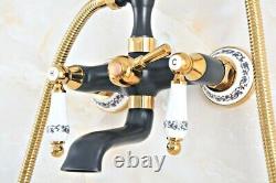 Black & Gold Brass Wall Mounted Clawfoot Bath Tub Faucet with Handheld Shower