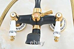Black & Gold Brass Wall Mounted Clawfoot Bath Tub Faucet with Handheld Shower