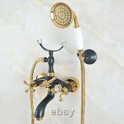 Black Gold Wall Mount Clawfoot Bath Tub Faucet Bathtub With Hand Shower Mixer Tap