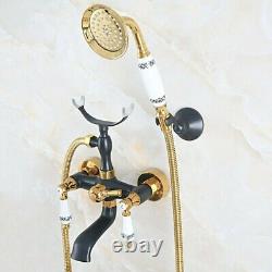 Black Gold Wall Mount Clawfoot Bath Tub Filler Faucet With Hand Shower Mixer Tap