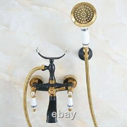 Black Gold Wall Mount Clawfoot Bath Tub Filler Faucet With Hand Shower Mixer Tap
