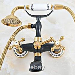 Black & Gold Wall Mounted Clawfoot Tub Faucet Clawfoot Bathtub Mixer Shower Tap