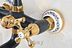 Black & Gold Wall Mounted Clawfoot Tub Faucet Clawfoot Bathtub Mixer Shower Tap