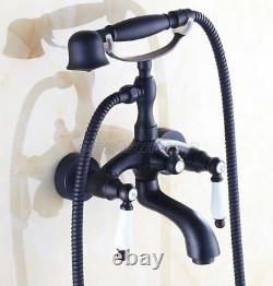 Black Oil Rubbed Brass Clawfoot Bath Tub Faucet withHand Shower Wall Mount etf552