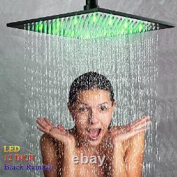 Black Shower Faucet Set 12 Rainfall Head Combo Kit Tub Filler with Mixer Valve