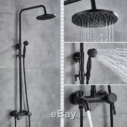 Black Shower Faucets Set 8 Brass Rainfall Shower Head Tub Spout Wall Mounted