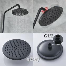 Black Shower Faucets Set 8 Brass Rainfall Shower Head Tub Spout Wall Mounted