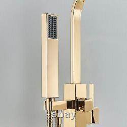 Brass Freestanding Bathtub Faucet Tub Filler with Hand Shower Brushed Gold