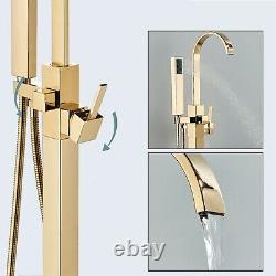 Brass Freestanding Bathtub Faucet Tub Filler with Hand Shower Brushed Gold