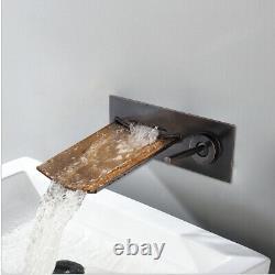 Brown Glass Waterfall Oil Black Faucet Wall Mounted Bathtub Basin sink Mixer Tap