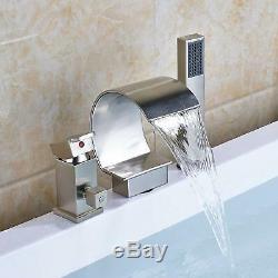 Brushe Nickel Deck Mounted Single Handle Bath Tub Filler Faucet with Hand Shower