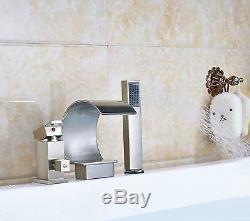 Brushe Nickel Deck Mounted Single Handle Bath Tub Filler Faucet with Hand Shower
