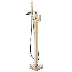 Brushed Gold Bath Tub Faucet Freestanding Floor Mount Tub Filler Mixer withShower