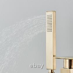 Brushed Gold Bath Tub Faucet Freestanding Floor Mount Tub Filler Mixer withShower