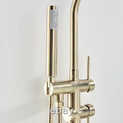 Brushed Gold Bathroom Freestanding Floor Mounted Bathtub Filler Mixer Shower Tap