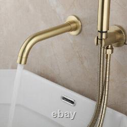 Brushed Gold Bathroom Tub Faucet Set Hand Held Spray Wall Mount Mixer Shower Tap
