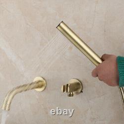 Brushed Gold Bathroom Tub Faucet Set Hand Held Spray Wall Mount Mixer Shower Tap