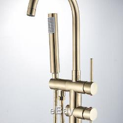 Brushed Gold Bathtub Shower Faucet Set Freestanding Bath Tub Filler Mixer Taps