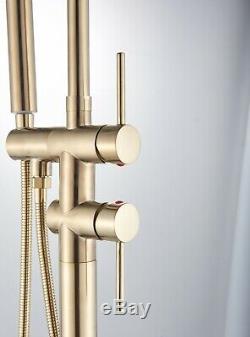 Brushed Gold Bathtub Shower Faucet Set Freestanding Bath Tub Filler Mixer Taps