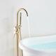 Brushed Gold Free Standing Floor Mount Bathtub Tap Faucet Bath Shower System Set