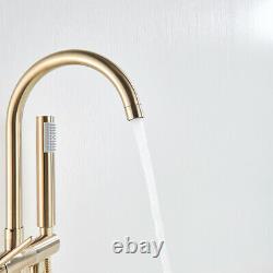 Brushed Gold Free Standing Floor Mount Bathtub Tap Faucet Bath Shower System Set